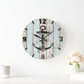 ヴィンテージの航海のないかりのストライプな木 ラージ壁時計 (ホーム)