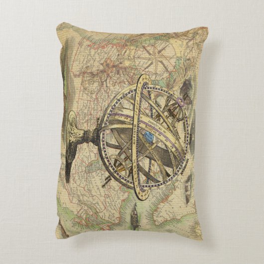 ヴィンテージの航海のなコンパスおよび地図 アクセントクッション (裏面(縦))