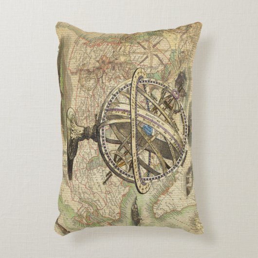 ヴィンテージの航海のなコンパスおよび地図 アクセントクッション (正面(垂直))