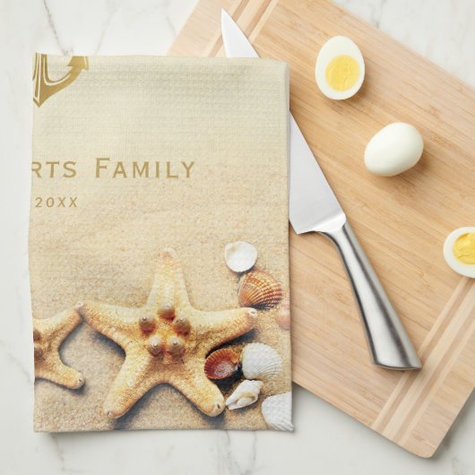 ヴィンテージの航海のなビーチによって確立される家族 キッチンタオル (四つ折り)