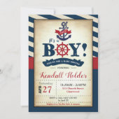 ヴィンテージの航海のなベビーシャワーの招待状の男の子 招待状 (正面)