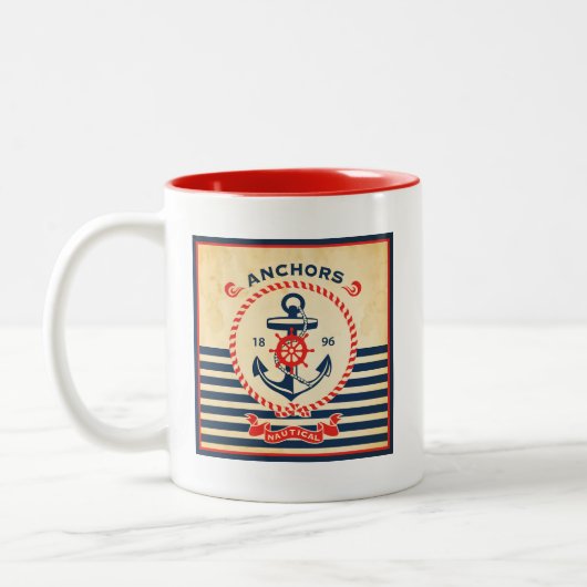 ヴィンテージの航海のなポスター ツートーンマグカップ (左)