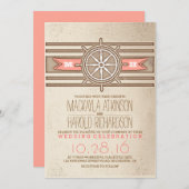 ヴィンテージの航海のな珊瑚の結婚式招待状 招待状 (正面/裏面)