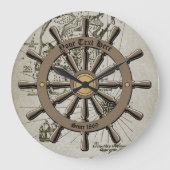 ヴィンテージの航海のな船の車輪及び宝物地図 ラージ壁時計 (正面)