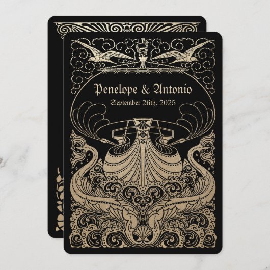 ヴィンテージの航海のな金ゴールドホイルの結婚式招待状 招待状 (正面/裏面)