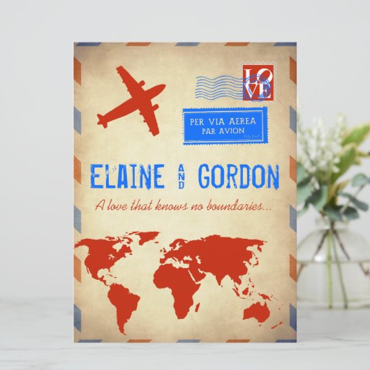 ヴィンテージの航空便の結婚式招待状: 動揺して 招待状 (スタンド正面)