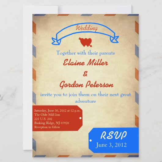 ヴィンテージの航空便の結婚式招待状: 動揺して 招待状 (裏面)