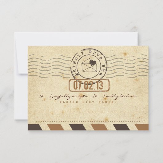 ヴィンテージの航空郵便のラブレターの結婚式の応答カード 出欠カード (正面)