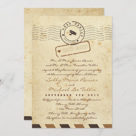 ヴィンテージの航空郵便のラブレターの結婚式招待状 招待状 (正面/裏面)