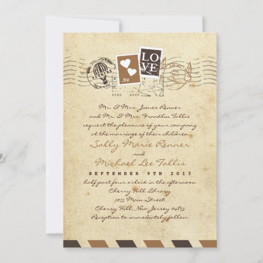 ヴィンテージの航空郵便はラブレターの招待状を押します 招待状 (正面)