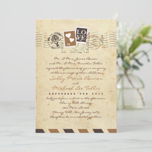 ヴィンテージの航空郵便はラブレターの招待状を押します 招待状 (スタンド正面)