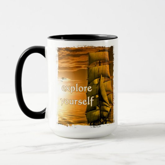 ヴィンテージの船のやる気を起こさせるな引用文はあなた自身を探検します マグカップ (左)