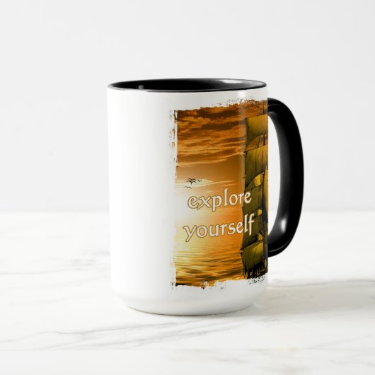 ヴィンテージの船のやる気を起こさせるな引用文はあなた自身を探検します マグカップ (正面右)