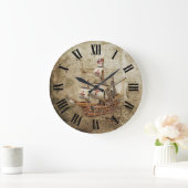 ヴィンテージの船のローマ数字のデザイン ラージ壁時計 (ホーム)