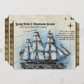 ヴィンテージの船の結婚式招待状 招待状 (正面/裏面)