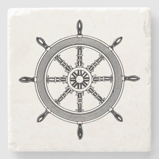 ヴィンテージの船の車輪の航海のな石造りのコースター ストーンコースター (正面)