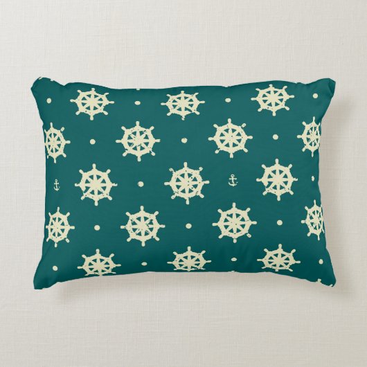 ヴィンテージの船の車輪パターン アクセントクッション (正面)