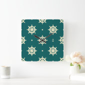 ヴィンテージの船の車輪パターン スクエア壁時計 (ホーム)