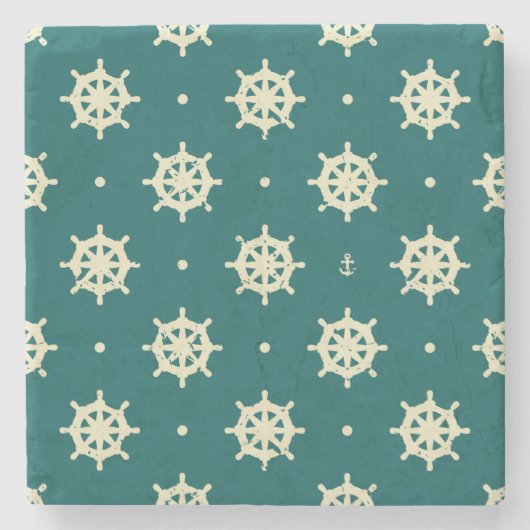 ヴィンテージの船の車輪パターン ストーンコースター (正面)