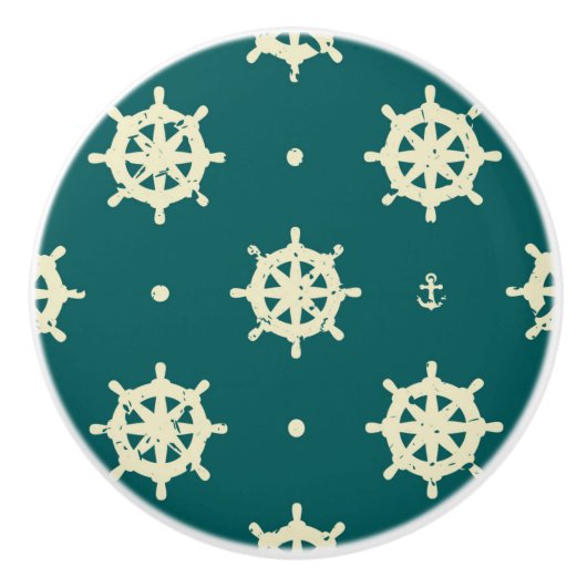 ヴィンテージの船の車輪パターン セラミックノブ (正面)