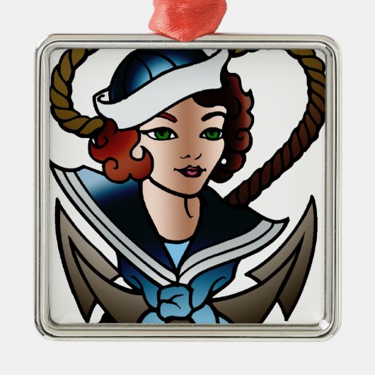 ヴィンテージの船員の女の子海軍入れ墨 メタルオーナメント (正面)
