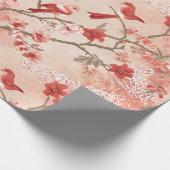 ヴィンテージの色が鮮やかなアジアの赤ピンクの白い花 ラッピングペーパー (角)