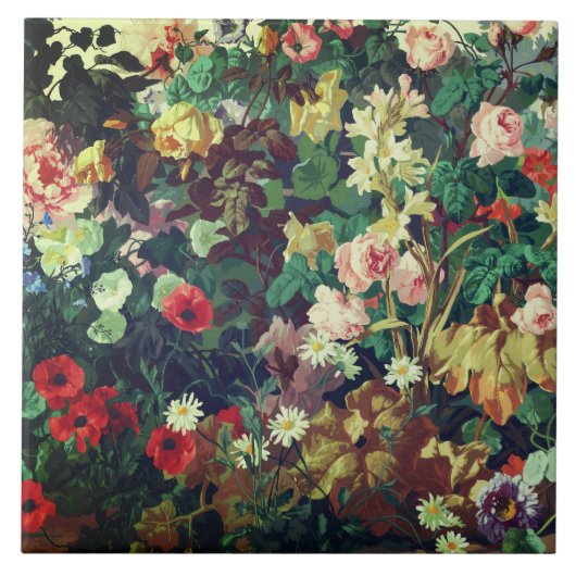 ヴィンテージの色とりどりの花のフラワーアート タイル (正面)