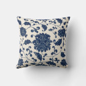 ヴィンテージの色の青い白いパターンのフローラ クッション (裏面)