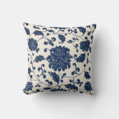 ヴィンテージの色の青い白いパターンのフローラ クッション (正面)
