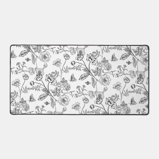 ヴィンテージの色の黒いフローラルパターン デスクマット (正面)