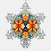 ヴィンテージの色：ジオメトスタイリッシュリ型枠 スノーフレークピューターオーナメント (正面)