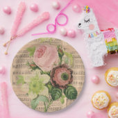 ヴィンテージの芍薬と楽譜 ペーパープレート (パーティー)