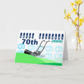 ヴィンテージの芝刈り機の第70誕生日の挨拶状 カード (黄色い花)