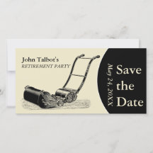 ヴィンテージの芝刈り機の退職パーティーの保存日付2