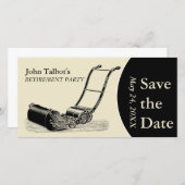 ヴィンテージの芝刈り機の退職パーティーの保存日付2 セーブザデート (正面/裏面)