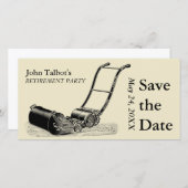 ヴィンテージの芝刈機の退職パーティーの保存日付 セーブザデート (正面/裏面)