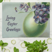 ヴィンテージの花が咲く復活祭の卵 キッチンタオル (折り畳み)