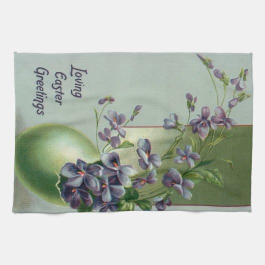 ヴィンテージの花が咲く復活祭の卵 キッチンタオル (横)