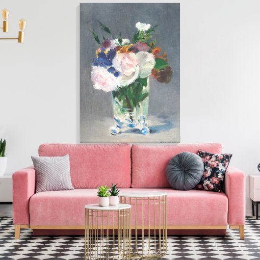 ヴィンテージの花が水晶の花瓶に入ったby Edouard Manet キャンバスプリント (インサイチュ (リビング))