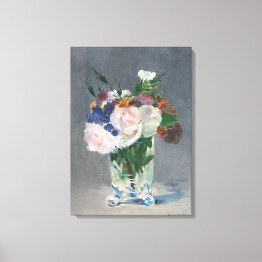 ヴィンテージの花が水晶の花瓶に入ったby Edouard Manet キャンバスプリント (正面)