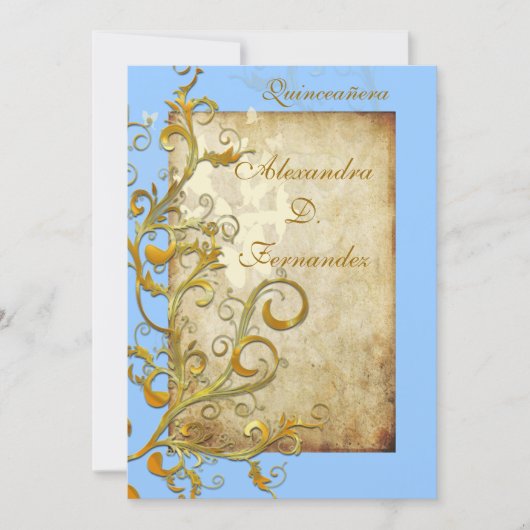 ヴィンテージの花が渦巻く 招待状 (正面)