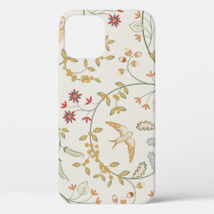 ヴィンテージの花が継ぎ目のない形をした葉の鳥 iPhone 12ケース