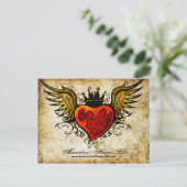 ヴィンテージの花と翼ハートタトゥーポストカード ポストカード (スタンド正面)