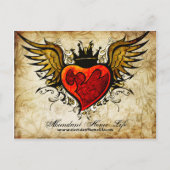 ヴィンテージの花と翼ハートタトゥーポストカード ポストカード (正面)