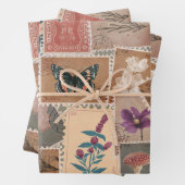 ヴィンテージの花と自然切手コラージュ ラッピングペーパーシート (インサイチュ)