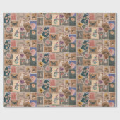 ヴィンテージの花と自然切手コラージュ ラッピングペーパー (フラット)