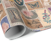 ヴィンテージの花と自然切手コラージュ ラッピングペーパー (ロールコーナー)