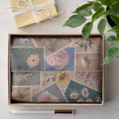 ヴィンテージの花と自然切手コラージュ 薄葉紙 (ギフト)