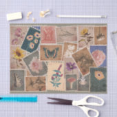 ヴィンテージの花と自然切手コラージュ 薄葉紙 (クラフト)