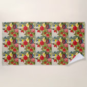 ヴィンテージの花と蝶のパターン ビーチタオル (正面)